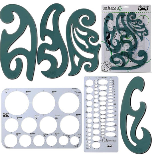 Mr. Pen- French Curve, Large Circle Template and Ellipse Template (6 Pc)